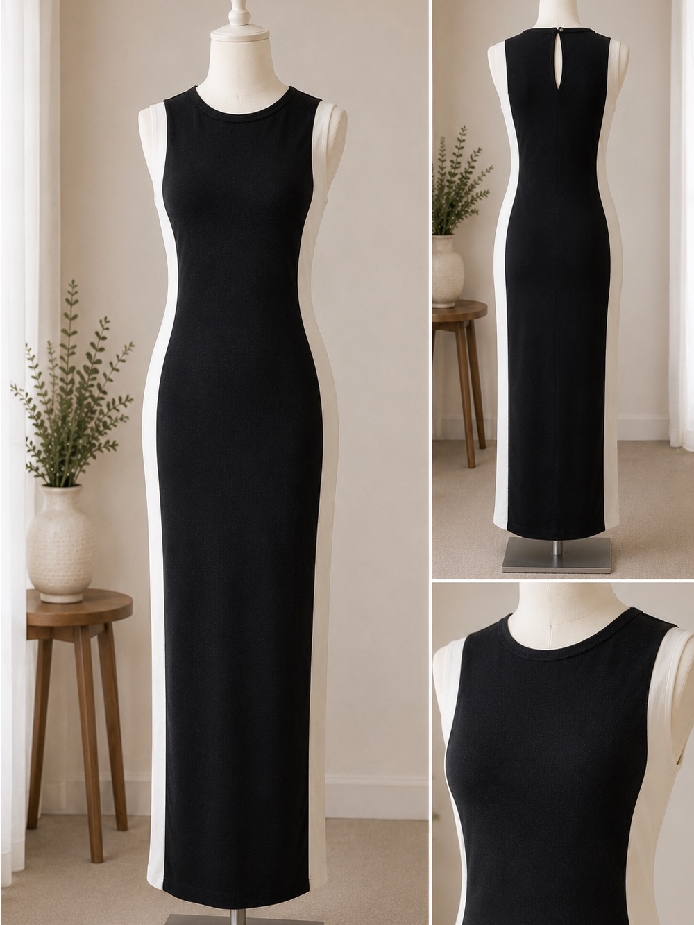 Zara Black and Cream Sleeveless Colorblock Maxi Dress - Picture 1 of 3